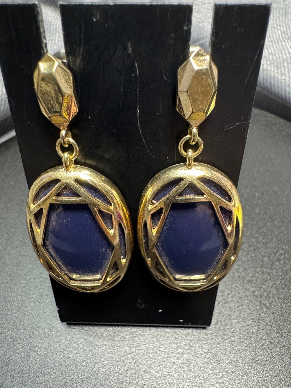 VTG Source Unknown Gold-Tone Earrings with Navy Inset